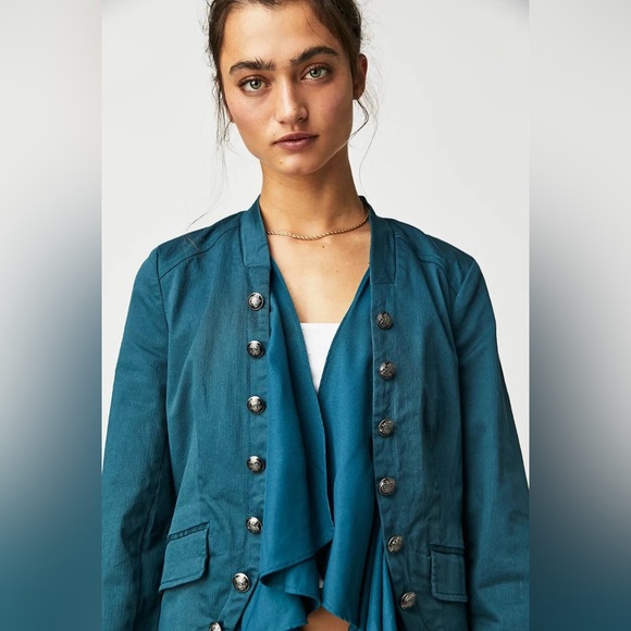 FREE PEOPLE | ✨NEW✨ Ruffles Romance Jacket in Teal Jewel - Picture 4 of 5
